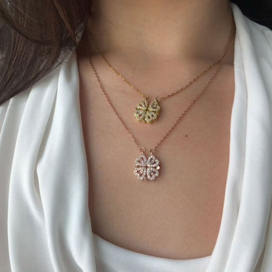 2 Clover Heart Necklace - Gold + FREE Rose Gold