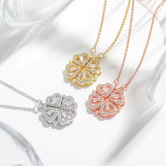 3 Clover Heart Necklace - Silver + Gold + FREE Rose Gold