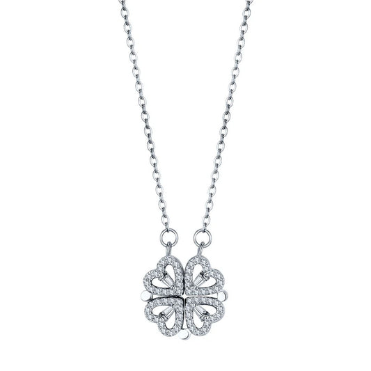 Clover Heart Necklace - Silver