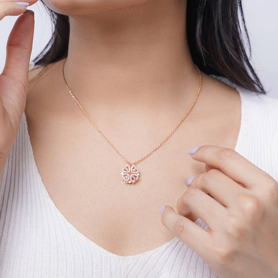 Clover Heart Necklace - Rose Gold