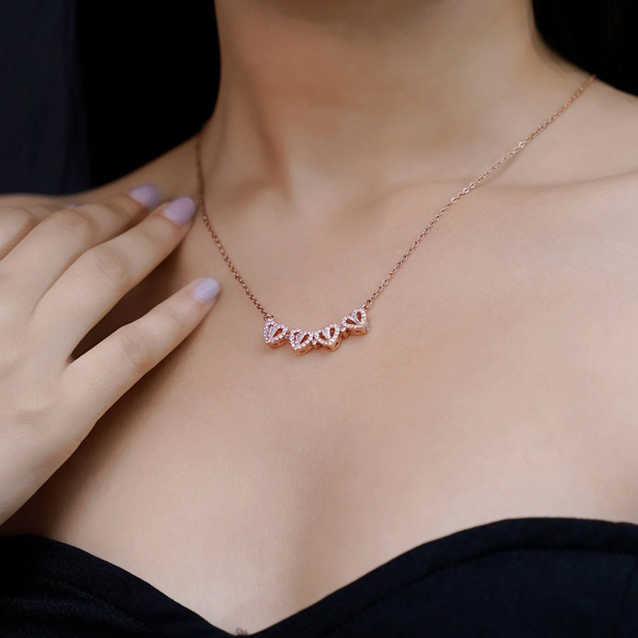 Clover Heart Necklace - Rose Gold