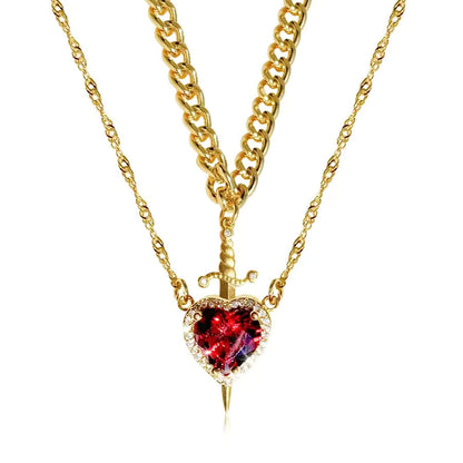 Heart & Sword Necklace - Silver & Gold