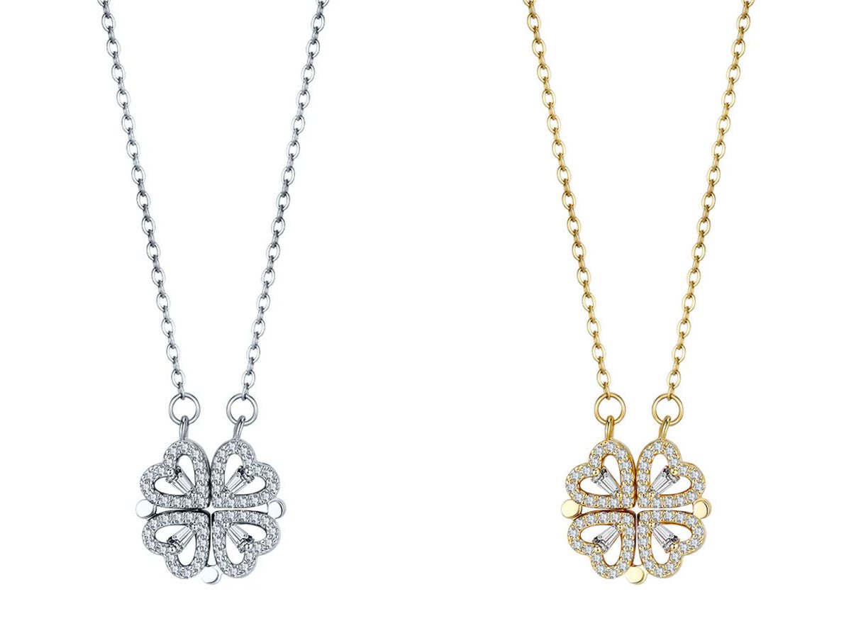 Clover Heart necklaces in silver and gold