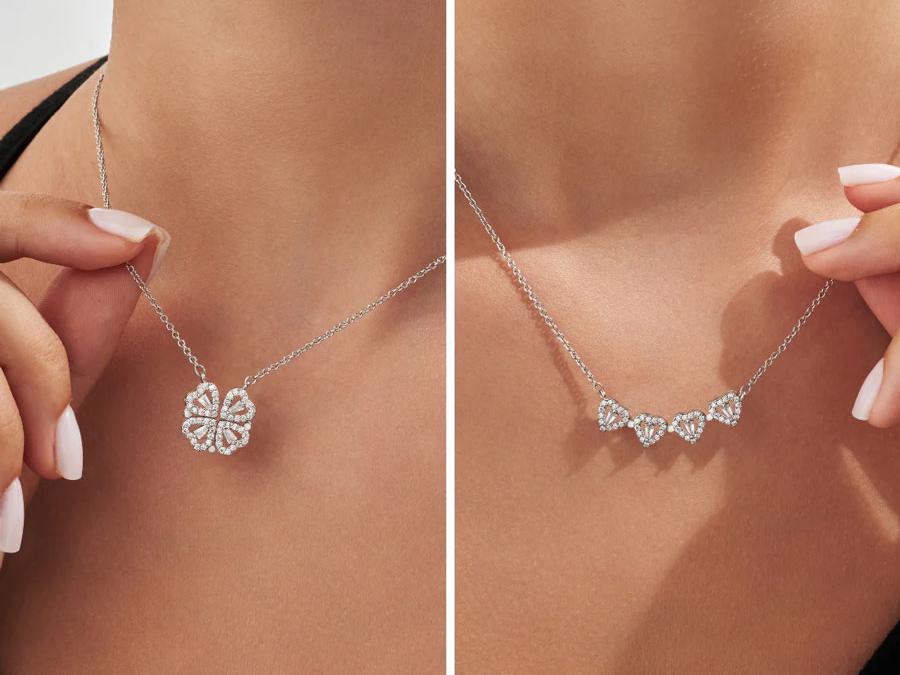 Clover Heart necklace as a clover and as four hearts